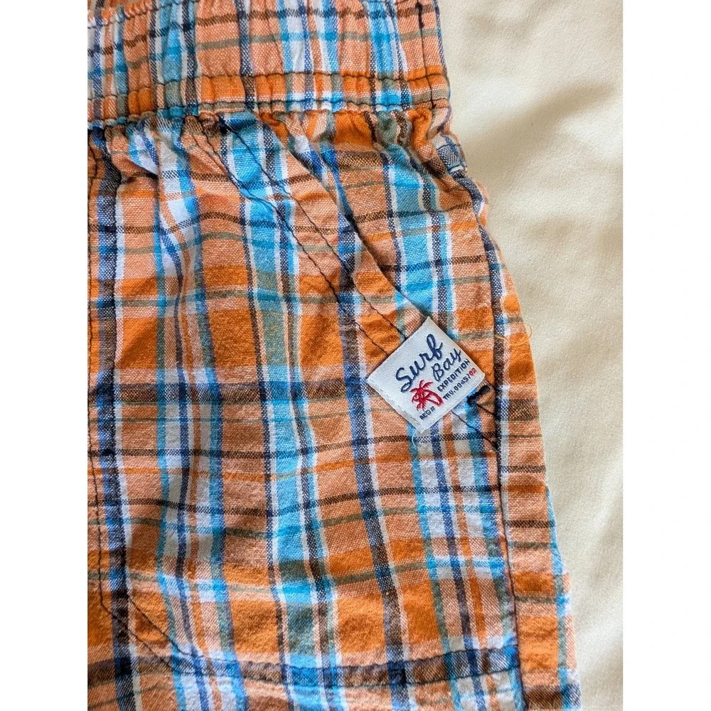 Kids R Us Surf Bay Expedition Orange Blue Plaid Shorts Elastic Waist 5T‎